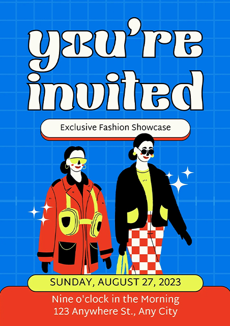 Blue-Red-Illustrated-Fashion-Showcase-Virtual-Fashion-Invitation-Card